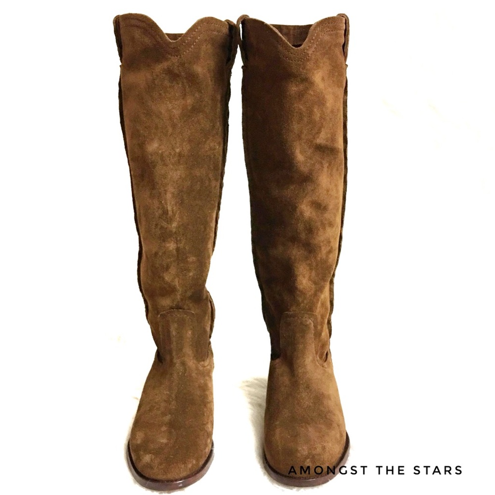 Frye Cara Suede Wood Brown Slouchy Tall Boots - Picture 3 of 8